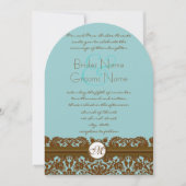 Mint Damask Wedding Monogram Uitnodigingen (Voorkant)