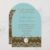 Mint Damask Wedding Monogram Uitnodigingen (Voorkant / Achterkant)