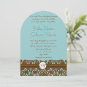 Mint Damask Wedding Monogram Uitnodigingen (Staand voorkant)