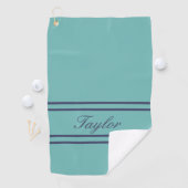 Mint Dark Blue Stripe Script Name Golfhanddoek (Insitu)