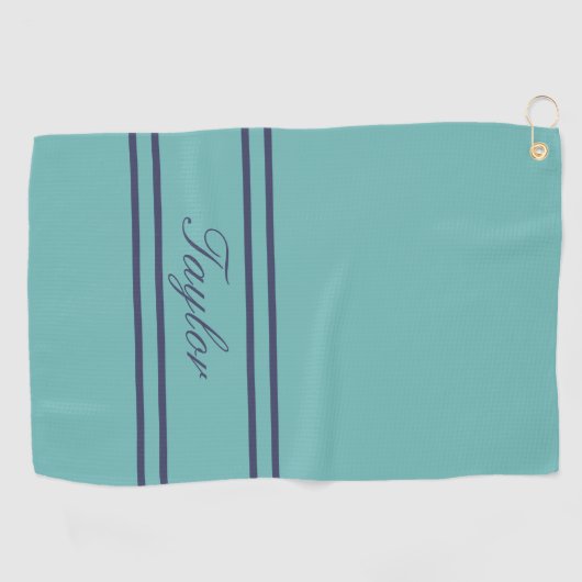 Mint Dark Blue Stripe Script Name Golfhanddoek (Horizontaal)
