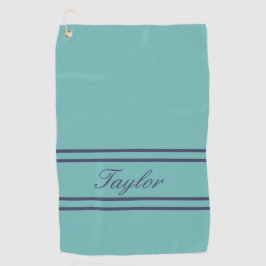 Mint Dark Blue Stripe Script Name Golfhanddoek