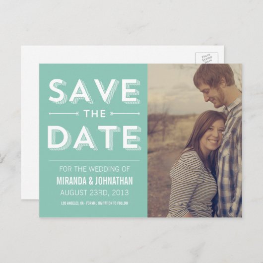 Mint Design Photo Sla de datum op Post Kaarten (Voorkant / Achterkant)