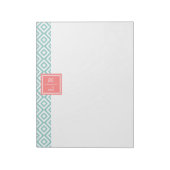 Mint Diamonds Patroon en Monogram Notitieblok (Linkerzijde)