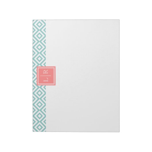 Mint Diamonds Patroon en Monogram Notitieblok (Linkerzijde)