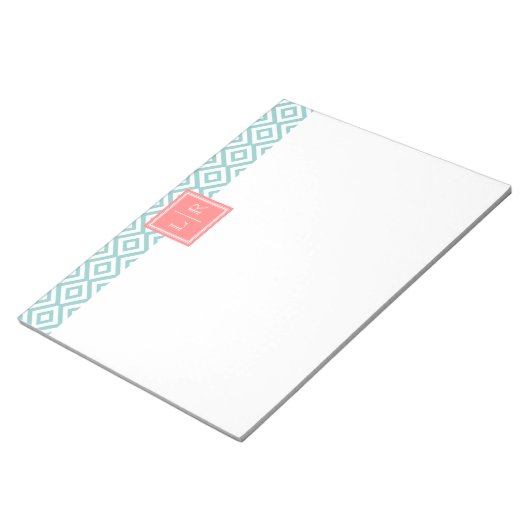 Mint Diamonds Patroon en Monogram Notitieblok (Schuin)