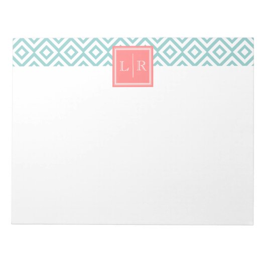 Mint Diamonds Patroon en Monogram Notitieblok (Voorkant)