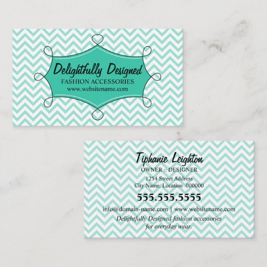 Mint Doodle Lijst Chevron Zigzag Pattern Visitekaartje (Voorkant / Achterkant)