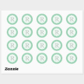 Mint Doodled Lijst Monogram Envelop Afdichting Ronde Sticker (Vel)