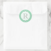 Mint Doodled Lijst Monogram Envelop Afdichting Ronde Sticker (Tas)
