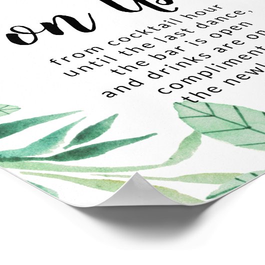 Mint Drink op US Open Bar Wedding Reception Sign Poster (Hoek)