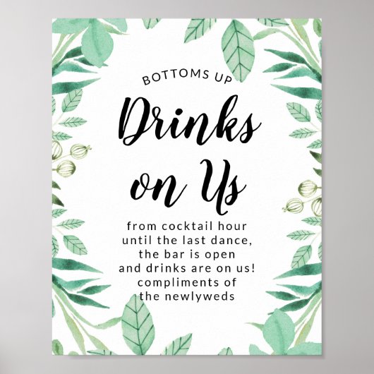Mint Drink op US Open Bar Wedding Reception Sign Poster (Voorkant)