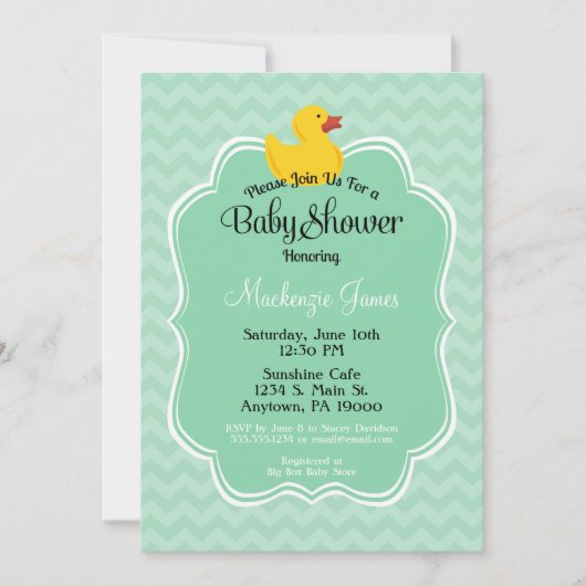 Mint Duck Baby shower Uitnodiging Genderneutraal (Voorkant)