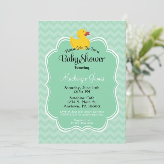 Mint Duck Baby shower Uitnodiging Genderneutraal (Staand voorkant)