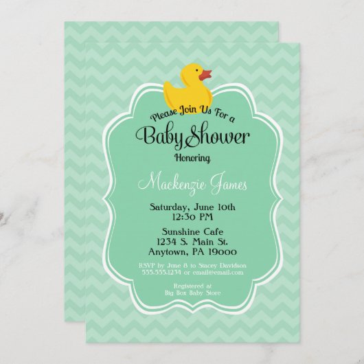 Mint Duck Baby shower Uitnodiging Genderneutraal (Voorkant / Achterkant)