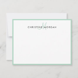 Mint eenvoudige chic minimalist monogram notitiekaartje