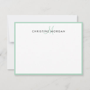 Mint eenvoudige chic minimalist monogram notitiekaartje