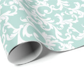Mint Elegant Damask Print Cadeaupapier (Rol Hoek)