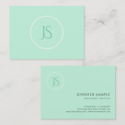 Mint Elegant Green Sjabloon Monogram Simple Visitekaartje (Voorkant / Achterkant)