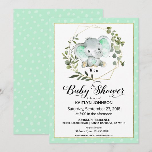 Mint Elephant Modern Baby shower Kaart (Voorkant / Achterkant)