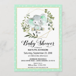 Mint Elephant Modern Baby shower Kaart