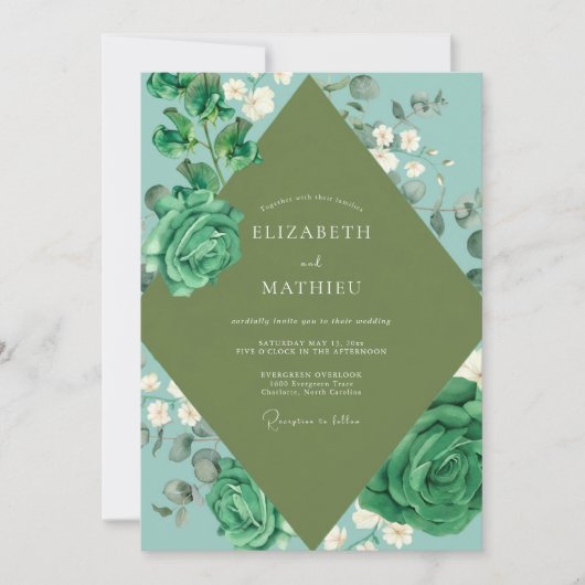 Mint Emerald Leaf Bruiloft Kaart (Voorkant)