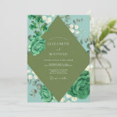 Mint Emerald Leaf Bruiloft Kaart (Staand voorkant)
