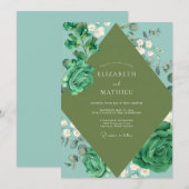 Mint Emerald Leaf Bruiloft Kaart (Voorkant / Achterkant)