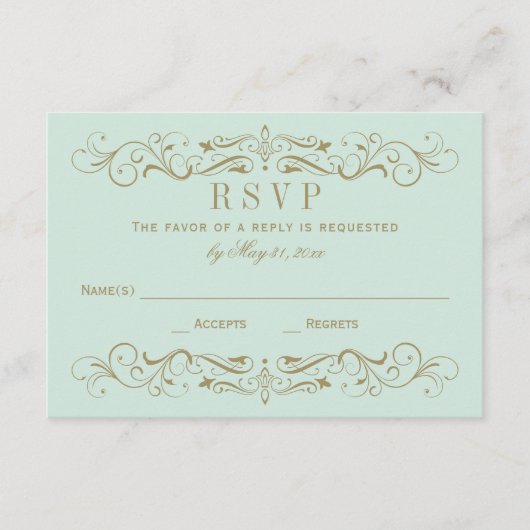  Mint en Antiek goudhuwelijk RSVP Kaartje (Voorkant)