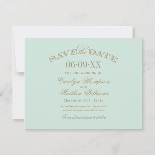 Mint en Antiek goudhuwelijk Save The Date (Achterkant)