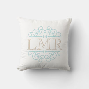Mint en Beige Lijst Monogrammed Kussen
