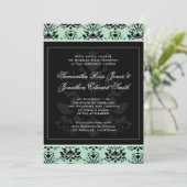 Mint en Black Damask Wedding Invitation Kaart (Staand voorkant)