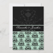 Mint en Black Damask Wedding Invitation Kaart (Achterkant)