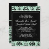 Mint en Black Damask Wedding Invitation Kaart (Voorkant / Achterkant)