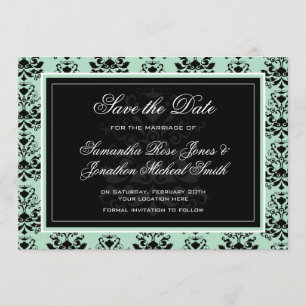 Mint en Black Damask Wedding Save the Date