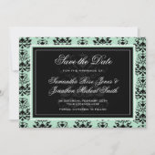 Mint en Black Damask Wedding Save the Date (Voorkant)