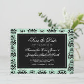 Mint en Black Damask Wedding Save the Date (Staand voorkant)