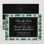 Mint en Black Damask Wedding Save the Date (Voorkant / Achterkant)