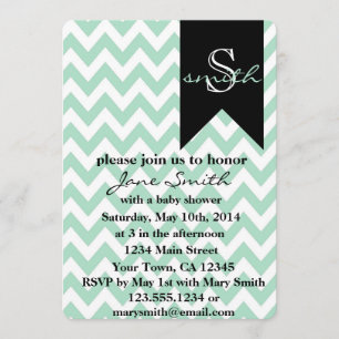 Mint en Black Monogram Baby shower Kaart