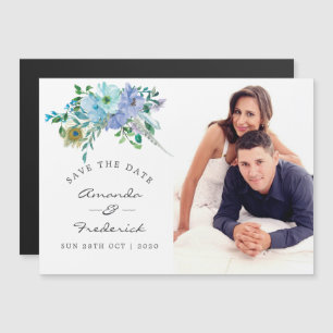 Mint en blauw boho bloemen bruiloft save the date magnetische uitnodiging