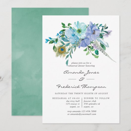 Mint en blauw boho bloemendiner voor de generale r kaart (Voorkant / Achterkant)