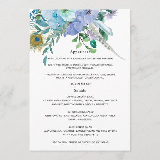 Mint en Blauw Boho Bruiloft Menu (Voorkant)