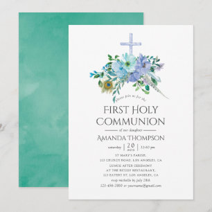 Mint en blauw boho eerste heilige communie kaart