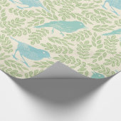 Mint en Blauwe Bird Green Leaf Pattern Cadeaupapier (Hoek)