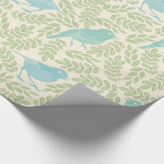  Mint en Blauwe Bird Green Leaf Pattern Cadeaupapier (Hoek)