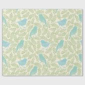  Mint en Blauwe Bird Green Leaf Pattern Cadeaupapier (Vlak)