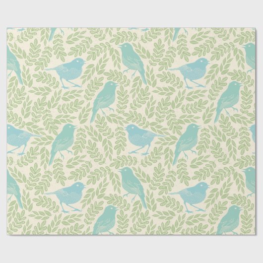 Mint en Blauwe Bird Green Leaf Pattern Cadeaupapier (Vlak)