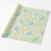  Mint en Blauwe Bird Green Leaf Pattern Cadeaupapier (Uitgerold)