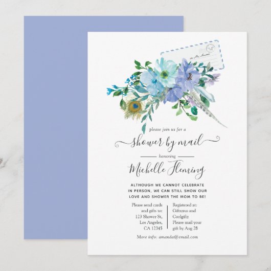 Mint en Blauwe Boho Baby Shower per Post Kaart (Voorkant / Achterkant)