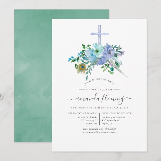 Mint en Blauwe Boho Bevestiging Kaart (Voorkant / Achterkant)